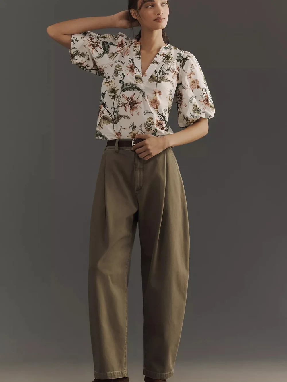 Anthropologie V-Neck Puff-Sleeve Popover Blouse